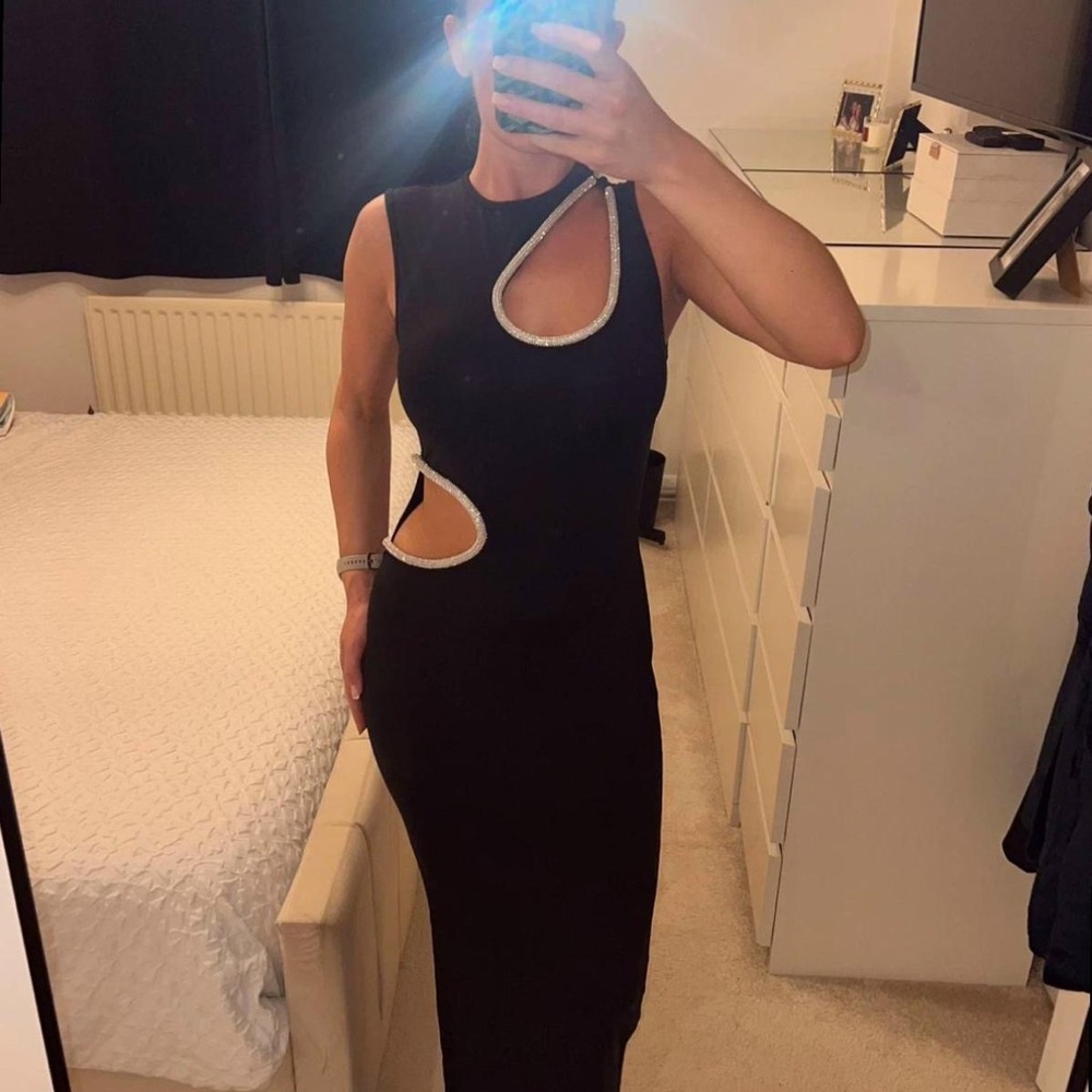 SHEIN Black Backless Dress with White Trim